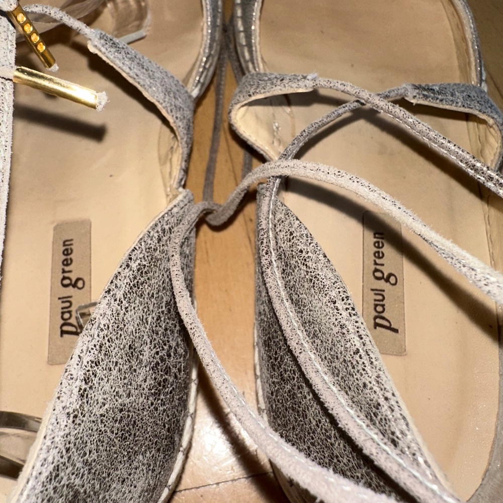 Paul Green Marcey Metallic espadrille ankle tie flats, 7.5, CB2408 - Picture 7 of 7